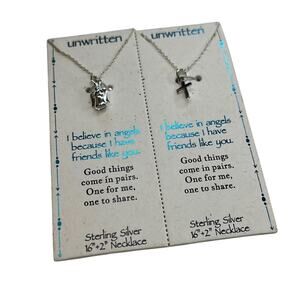 Unwritten Sterling Silver Necklaces, Cross & Angel, 16” Chain, NWT!